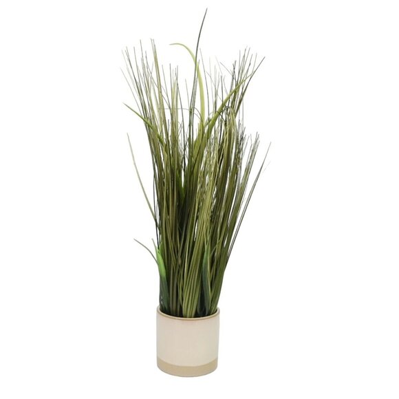 Artificial Grass Plant In Beige & White Ceramic Pot Modern Home Decor - Picture 4 of 6